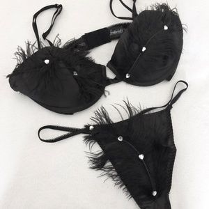 Rhinestone & Feather Bralette Set